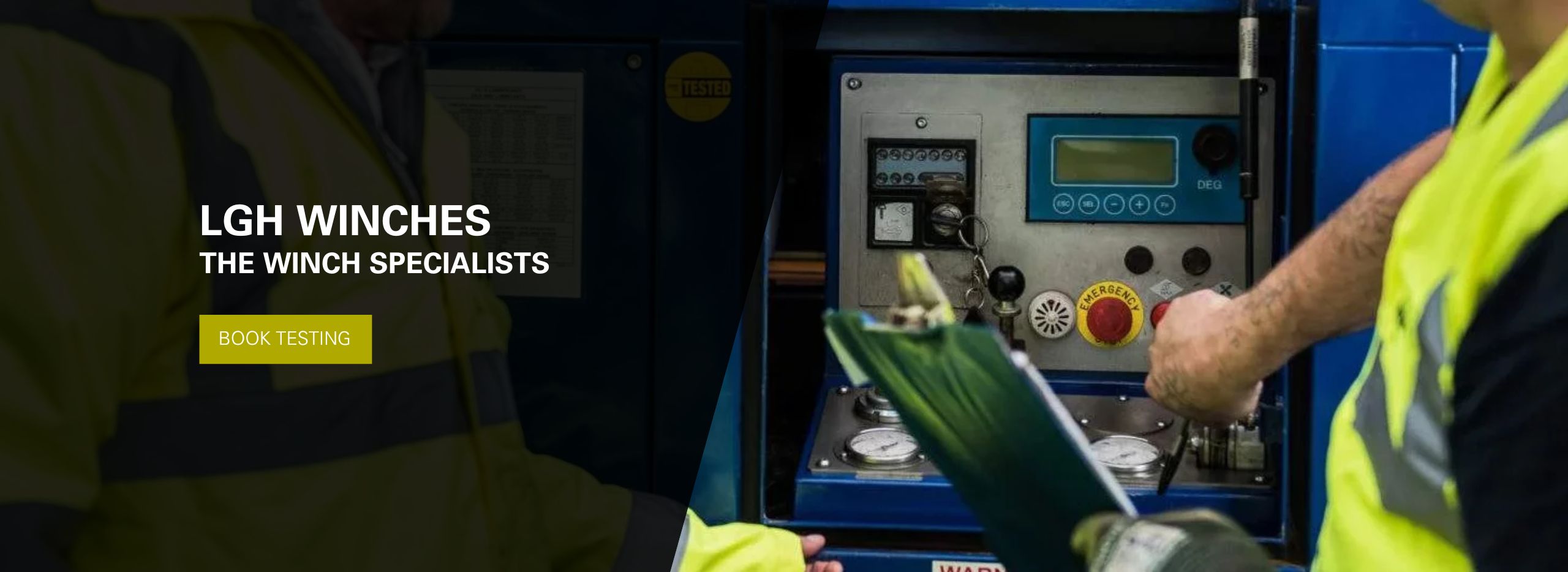 Person inspecting chain, click here to see winch testing capabilities